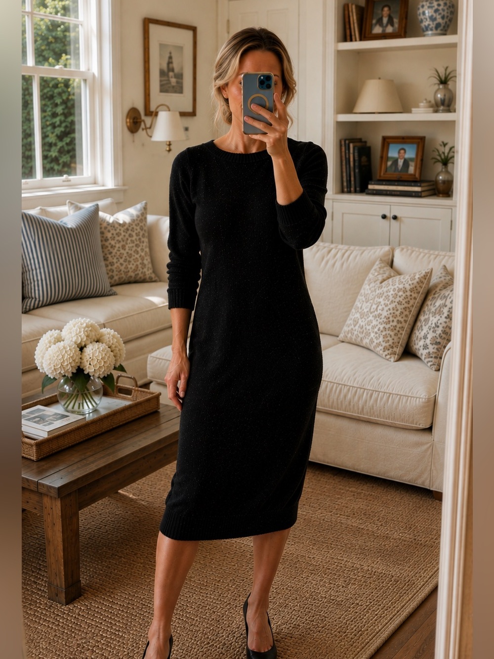 Vintage 1990s Esprit Black Angora + Lambswool Knit Midi Dress